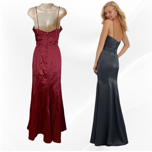 Mori Lee Rich Ruby Red Fit and Flare Satin Gown 10 Style #21569 - Picture 2 of 4